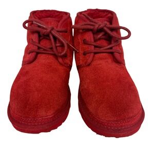 UGG Neumel Red Suede Lace Up Ankle Boots Kids/Youth 3